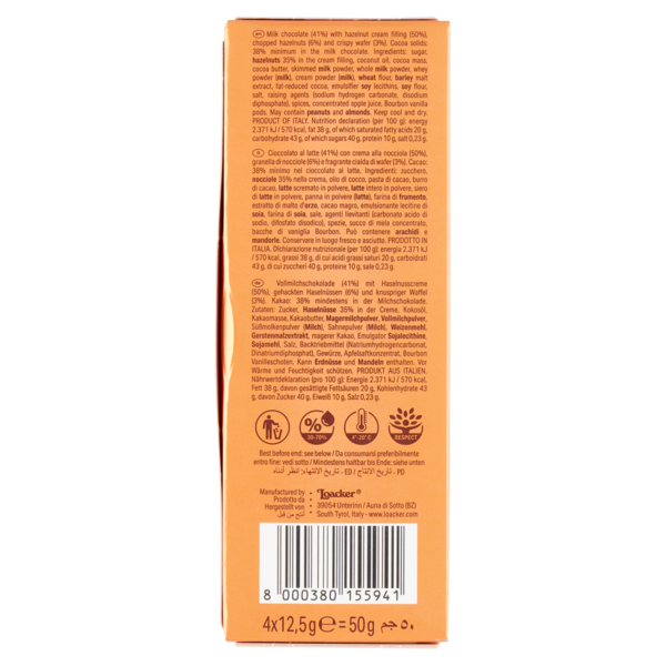 Loacker Praline Wafer Rose of the Dolomites con cioccolato al latte e crema alla nocciola 12,5gx4