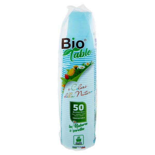 Bio Table i colori della natura Bicchieri 20 cl Compostable Azzurro 50 pz