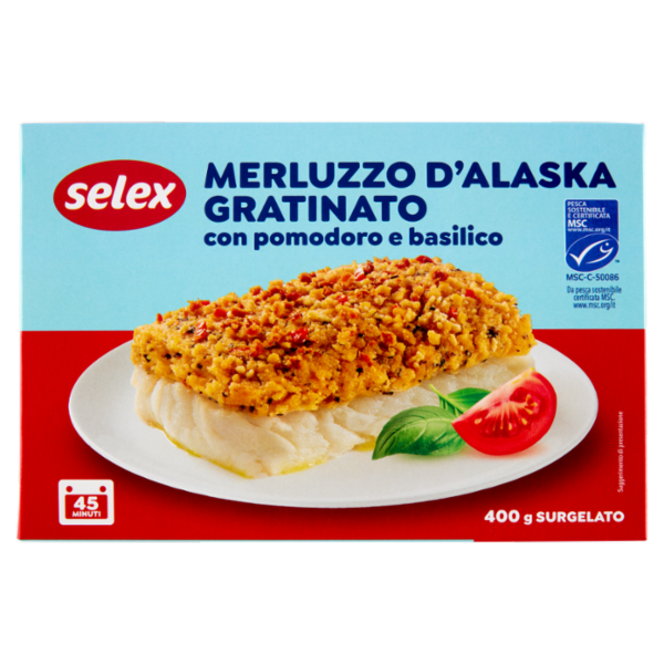 Selex Filetti di Merluzzo D'Alaska Gratinati con Pomodoro e Basilico Surgelati 400 g