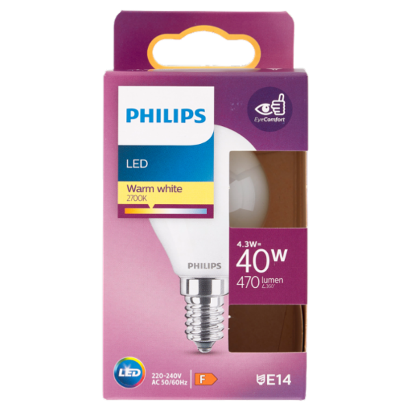 Philips Led sfera vetro 40W E14 2700K