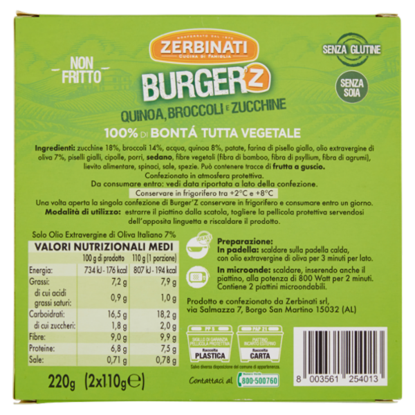 Zerbinati Burger'Z Quinoa, Broccoli e Zucchine 2 x 110 g