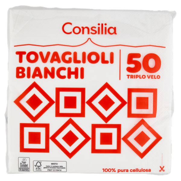 Consilia Tovaglioli 3 Veli 38x38 cm Bianchi 50 pezzi