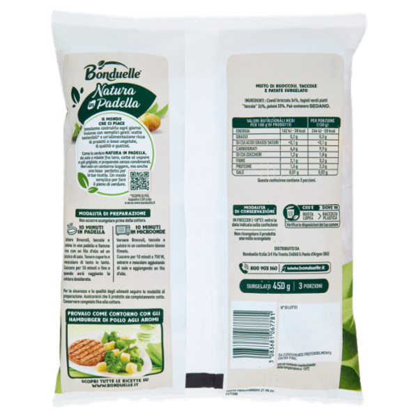 Bonduelle Natura in Padella Broccoli, Taccole e Patate Surgelato 450 g