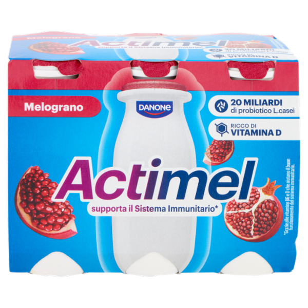 ACTIMEL, Yogurt da Bere con Vit B6 e D per il Sistema Immunitario, gusto Melograno, 6X100G