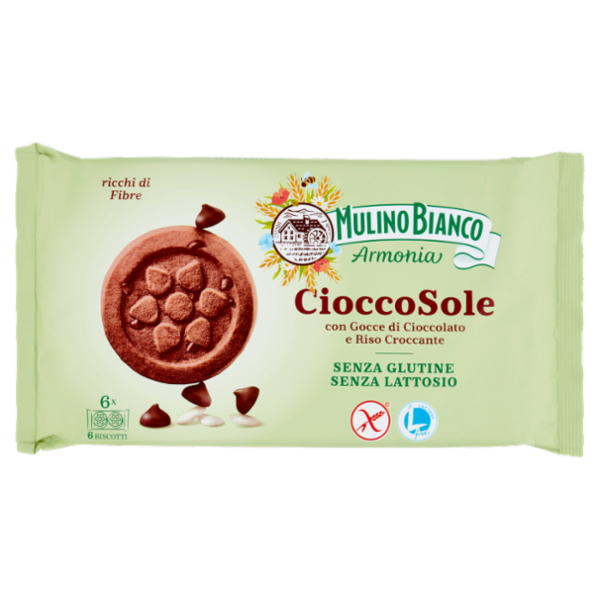 Mulino Bianco Armonia Cioccosole Biscotti con Gocce di Cioccolato Riso Senza Glutine e Lattosio 250g