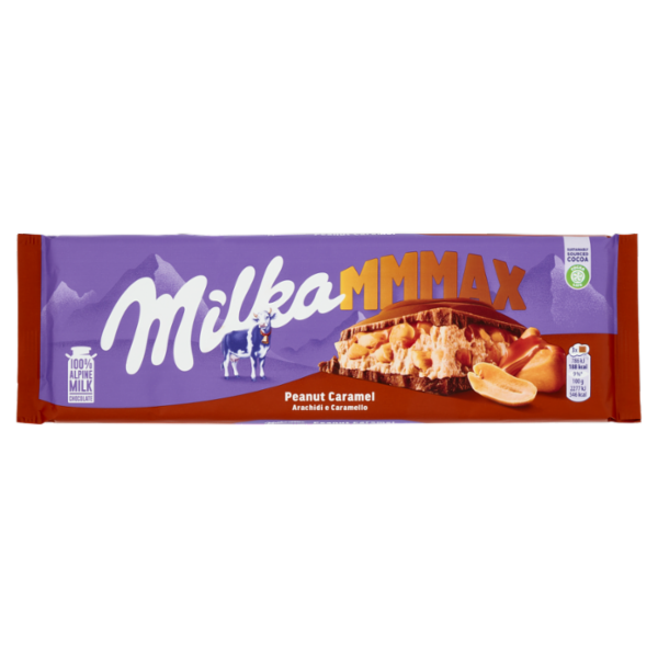 Milka Mmmax, maxi tavoletta di cioccolato al latte 100% alpino con arachidi e caramello - 276g