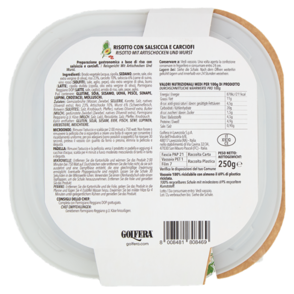 Golfera Ben Fatto Risotto con Salsiccia e Carciofi 250 g