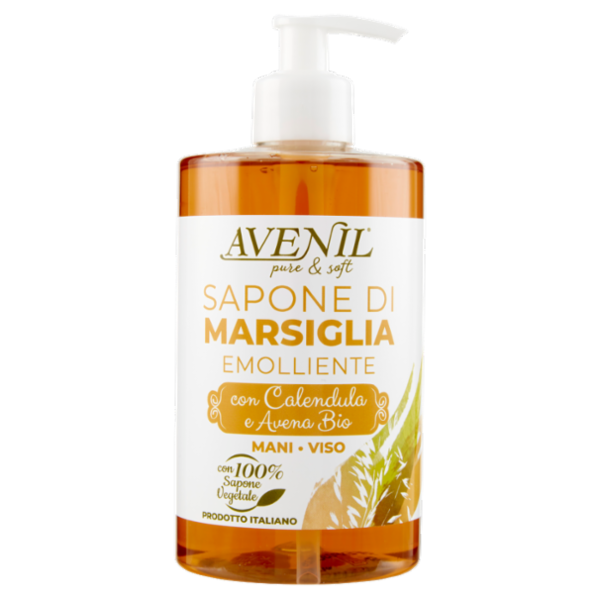 Avenil pure & soft Sapone di Marsiglia Emolliente con Calendula e Avena Bio Mani - Viso 500 ml