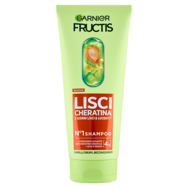 Garnier Fructis Lisci Cheratina N°1 Shampoo, per Capelli Crespi, Secchi e Spenti, 200 ml