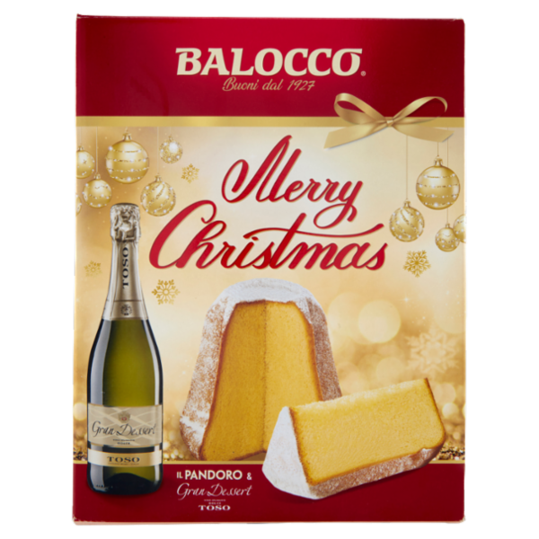 Balocco Merry Christmas il Pandoro 750 g & Gran Dessert Vino Spumante Dolce Toso 75 cl