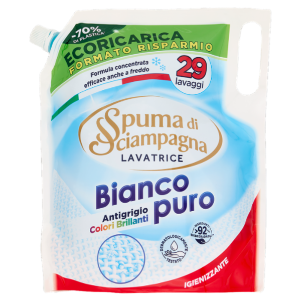Spuma di Sciampagna Lavatrice Bianco puro Ecoricarica 1305 ml