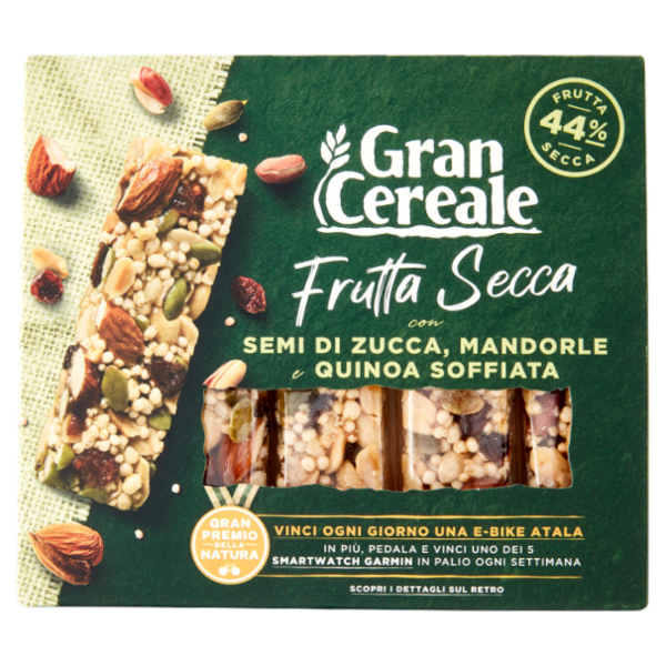 Gran Cereale Barrette di Cereali Frutta Secca Semi di Zucca Mandorle e Quinoa Soffiata 120 g