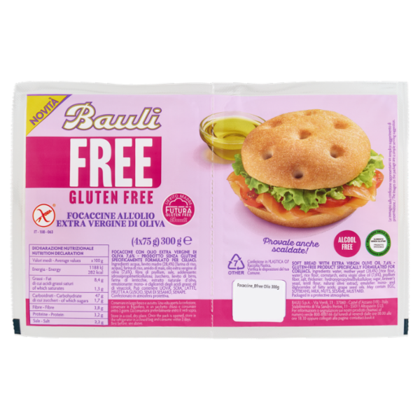 Bauli Free Gluten Free Focaccine all'Olio Extra Vergine di Oliva 4 x 75 g