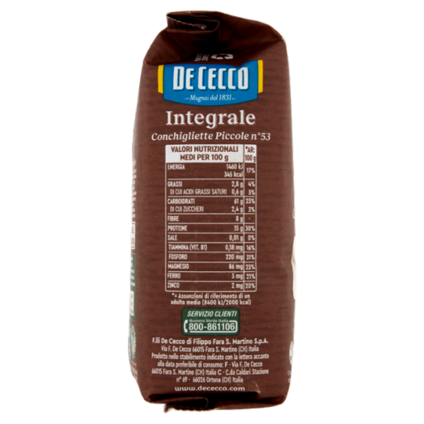 De Cecco Integrale Conchigliette Piccole n° 53 500 g