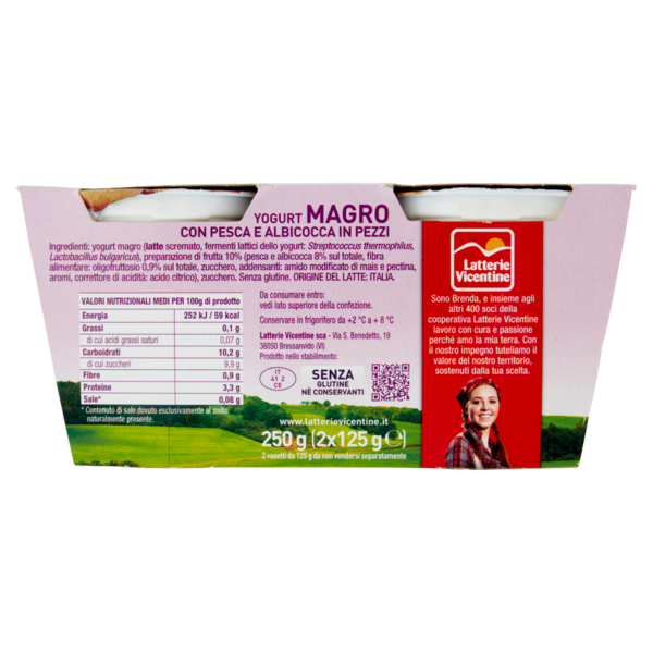 Latterie Vicentine Yogurt Magro alla Pesca e Albicocca 2 x 125 g