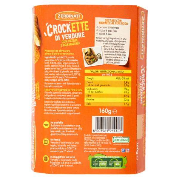 Zerbinati Crockette di Verdure con Patate e Rosmarino 160 g