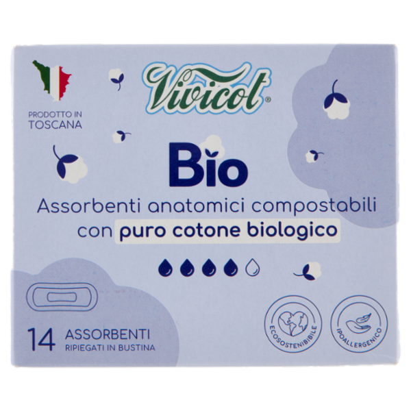 Vivicot Bio Assorbenti anatomici compostabili Ripiegati in Bustina 14 pz