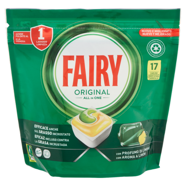 Fairy Pastiglie Lavastoviglie Original, Detersivo Piatti Limone, 17 Capsule 230 g
