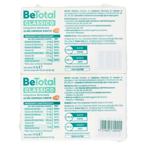 BeTotal Vitamina B, B6 Integratore per Riattivare l'Energia e Ridurre la Stanchezza 80 cpr 2 x 14,4g