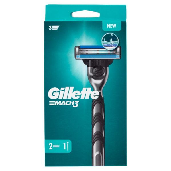 Gillette Rasoio Uomo Mach3 a 3 Lame, 1 Manico + 2 Lamette Barba