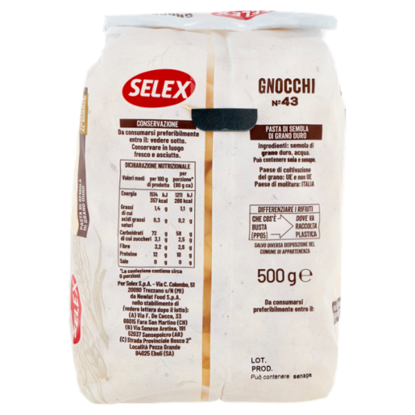 Selex Pasta di Semola Trafilata al Bronzo Gnocchi 500 g