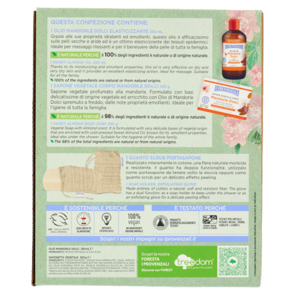I Provenzali Mandorle Dolci Olio Elasticizzante 250 mL + Sapone Vegetale Corpo 250 g + Guanto Scrub