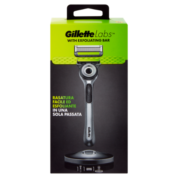 Gillette Rasoio da Uomo Labs Silver Manico + Lamette di Ricambio, 1 Ricarica