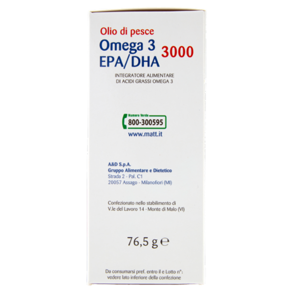 Matt Divisione Pharma Olio di Pesce Omega 3 EPA/DHA 3000 60 gellule 76,5 g