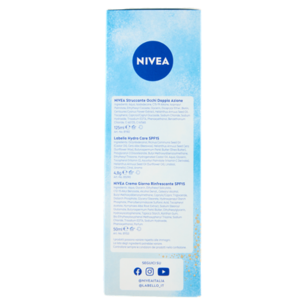 Nivea Essentials Skincare Struccante Occhi 125 ml + Labello Hydro Care 4,8 g + Crema Giorno 50 ml