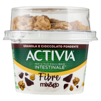 ACTIVIA Fibre Mix&Go Con Probiotico Bifidus, Yogurt Bianco, Granola Con Cioccolato Fondente, 170g