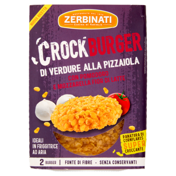 Zerbinati CrockBurger di Verdure alla Pizzaiola con Pomodoro e Mozzarella Fior di Latte 2 x 80 g