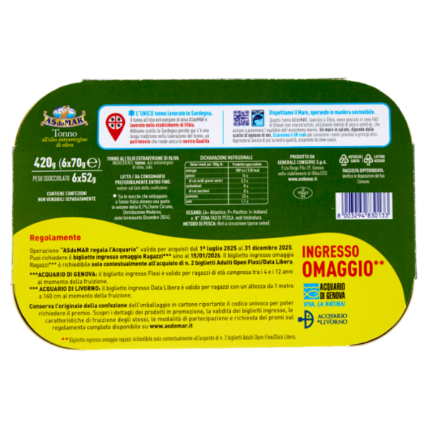 Asdomar Tonno all'olio extravergine di oliva 6 x 70 g