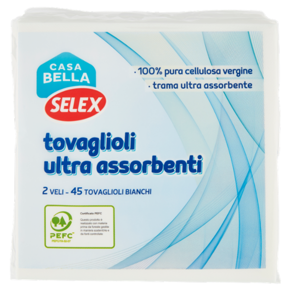 Selex Casa Bella Tovaglioli 2 Veli 38x38 cm Bianchi Ultra Assorbenti 45 pezzi