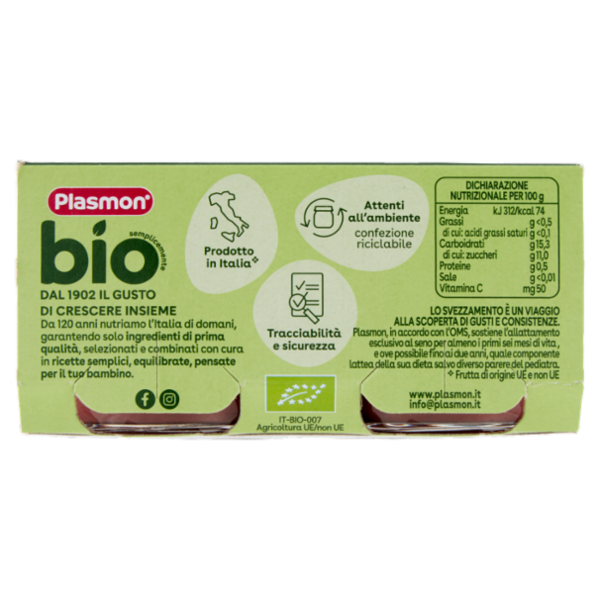 Plasmon semplicemente bio pera e mirtilli 2 x 80 g