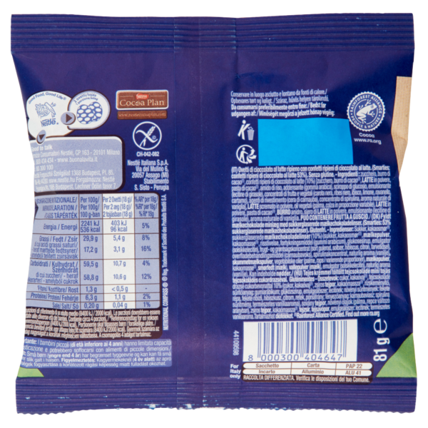 NESTLÉ Smarties Ovetti di cioccolato al latte con inclusioni di Mini Smarties sacchetto 81g