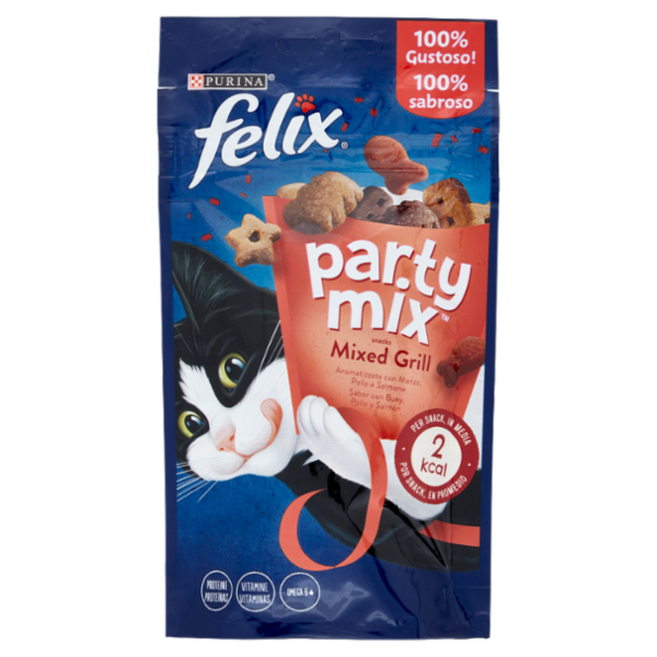 FELIX Party Mix Snacks Mixed Grill Aromatizzato con Manzo, Pollo e Salmone 60 g