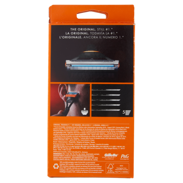 Gillette Rasoio da Uomo Fusion5 Manico + Lamette di Ricambio, 2 Ricariche