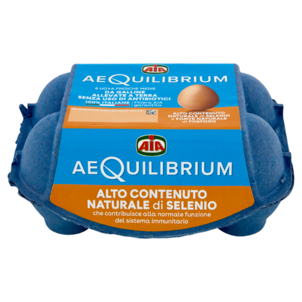 Aia aeQuilibrium 6 Uova Fresche Medie da Galline Allevate a Terra Senza Uso di Antibiotici