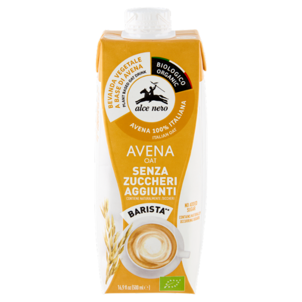alce nero Bevanda Vegetale a Base di Avena Senza Zuccheri Aggiunti Barista** 500 ml
