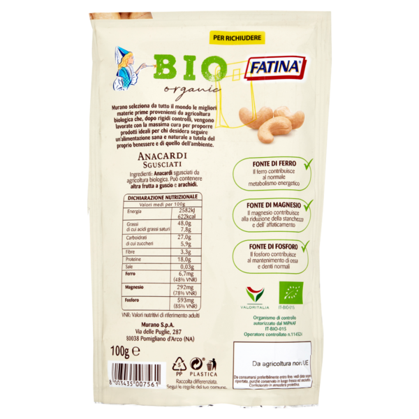 Fatina Bio organic Anacardi Sgusciati 100 g