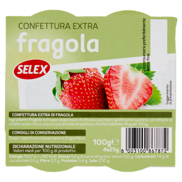 Selex Confettura Extra di Fragole in Monoporzioni 4x25 g