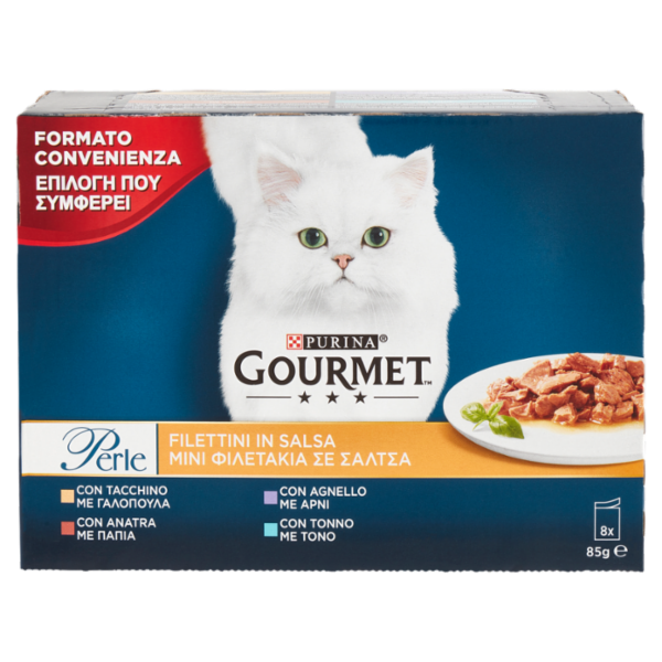 PURINA GOURMET Perle Filettini in Salsa Tacchino / Anatra / Agnello / Tonno 8 x 85 g