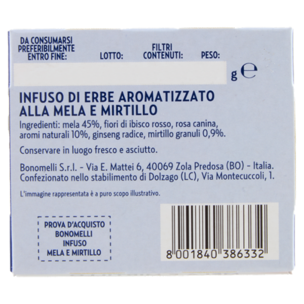 Bonomelli Infusi Fruttosi 100% Naturali Mela e Mirtillo 12 Filtri 24 g
