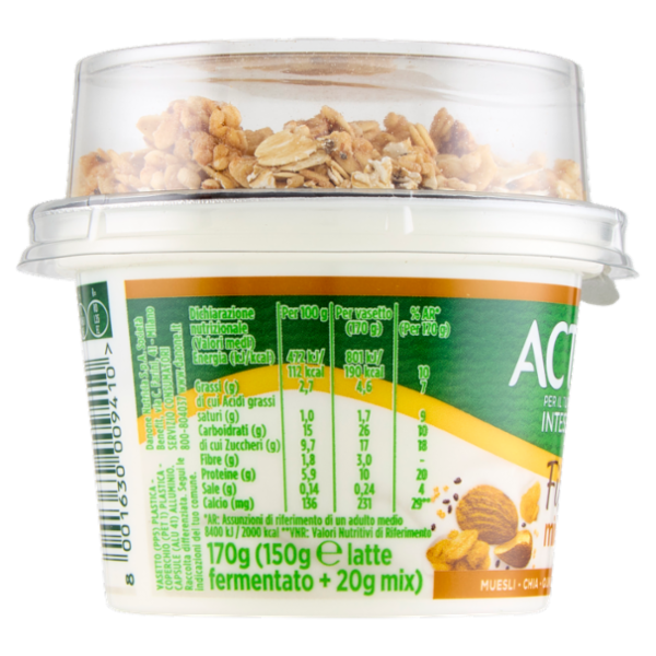 ACTIVIA Fibre Mix&Go con Probiotico Bifidus, Yogurt Bianco con Muesli, Chia, Quinoa e Mandorle, 170g