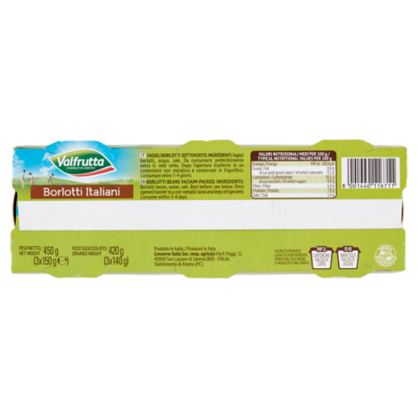 Valfrutta Cotti a Vapore Borlotti Italiani 3 x 150 g