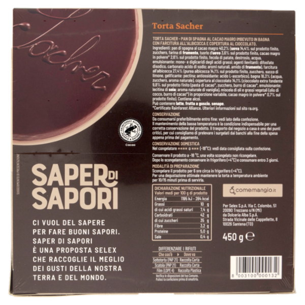 Selex Saper di Sapori Torta Sacher Congelata 450 g