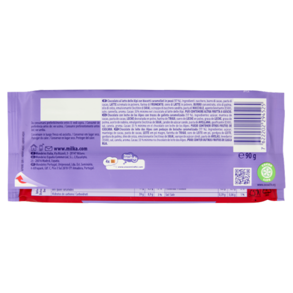 Milka Lotus Biscoff, tavoletta di cioccolato al latte 100% Alpino - 90g