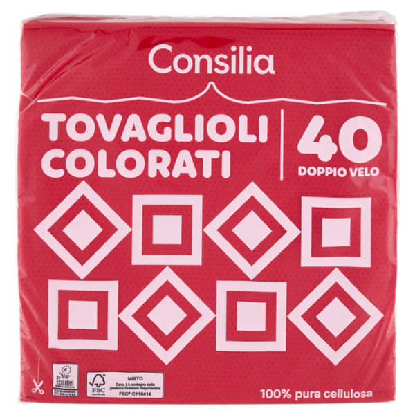 Consilia Tovaglioli 2 Veli 38x38 cm Rosso 40 pezzi