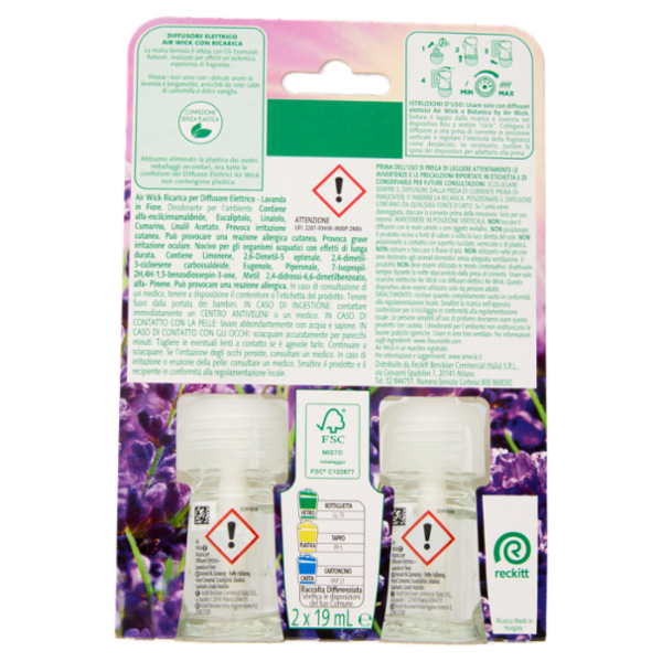 Air Wick Essential Oils Lavanda in Fiore Ricarica per Diffusore Elettrico 2 x 19 ml