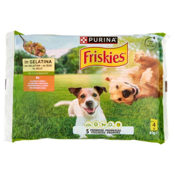 PURINA FRISKIES In Gelatina Con Pollo e Piselli 4 x 85 g